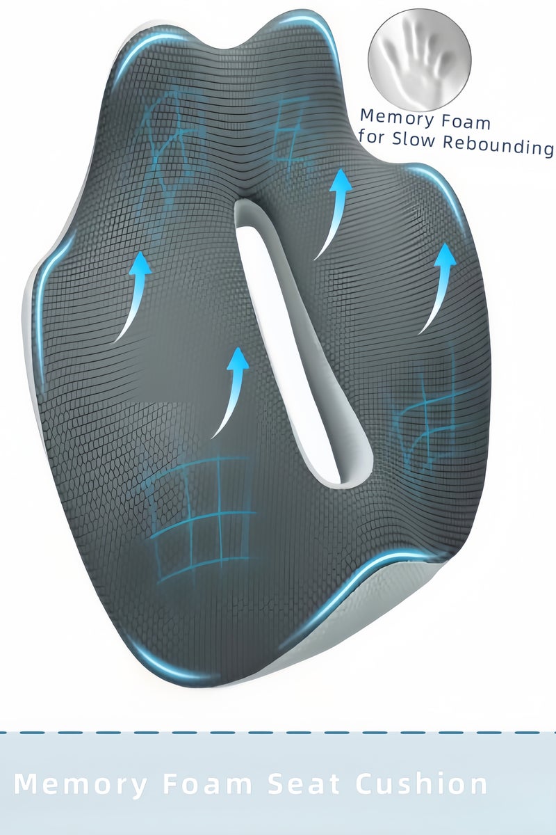 Memory Foam Seat Cushions ,Office Seat Cushion， Chair Pads - 3D Ergonomic Design Targets Sciatica & Lower Back Pain | Breathable Cover & Non-Slip Base | for Car Seat, Wheelchair Airplane (Long Sitting)(Grey) - Image 1