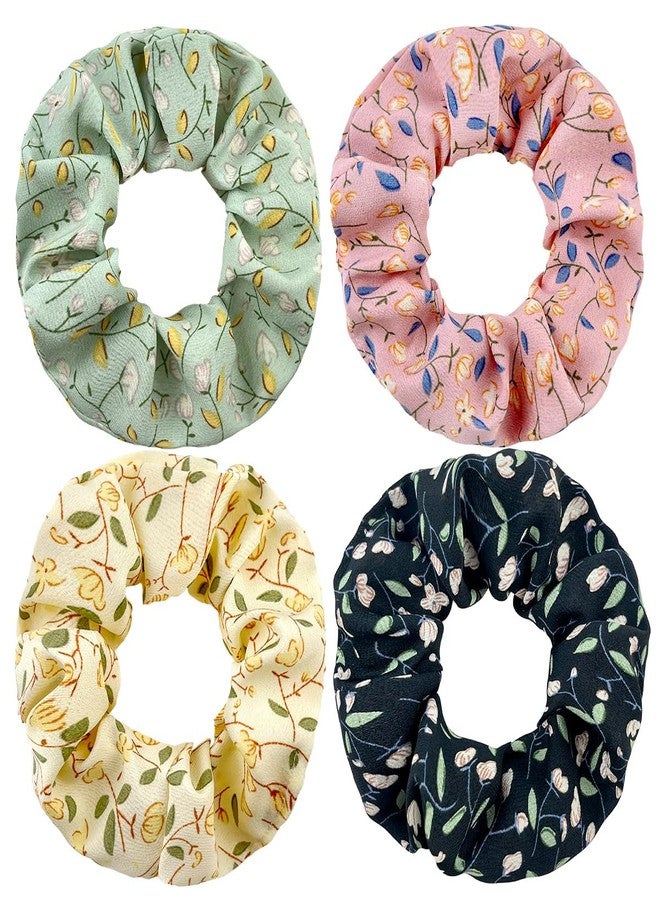 DORMITORRY Hair Bands Ponytail Ties Hair Scrunchies, Flower Hair Scrunchies Girl Hair Accessory, Great For Casual And Party Dress, Silk Hair Rope, Anti Hair Breakage, 2 pcs - Multicolor - MultiDesign. - Image 1