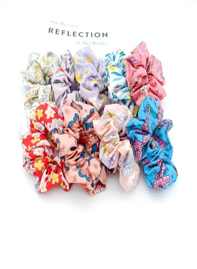 DORMITORRY Hair Bands Ponytail Ties Hair Scrunchies, Flower Hair Scrunchies Girl Hair Accessory, Great For Casual And Party Dress, Silk Hair Rope, Anti Hair Breakage, 2 pcs - Multicolor - MultiDesign. - Image 5