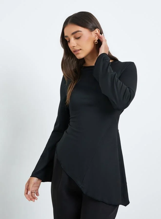 Women Black Asymmetric Hem Knit Top