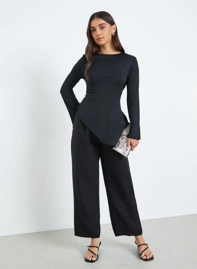 Styli  Women Black Asymmetric Hem Knit Top for Women | Best Price UAE