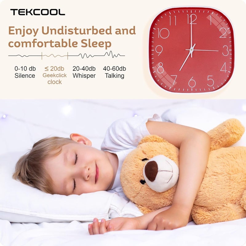 TEKCOOL Plastic Analogue Wall Clock 12" Silent Quartz Decorative Latest Wall Clock Non-Ticking Classic Clock Battery Operated Round Easy to Read for Room/Home/Kitchen/Bedroom/Office/School.Red - Image 4