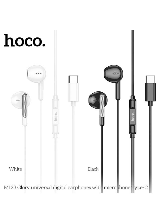 hoco. M123 Glory Universal Digital Earphones with Microphone Type-C (White) - Image 5