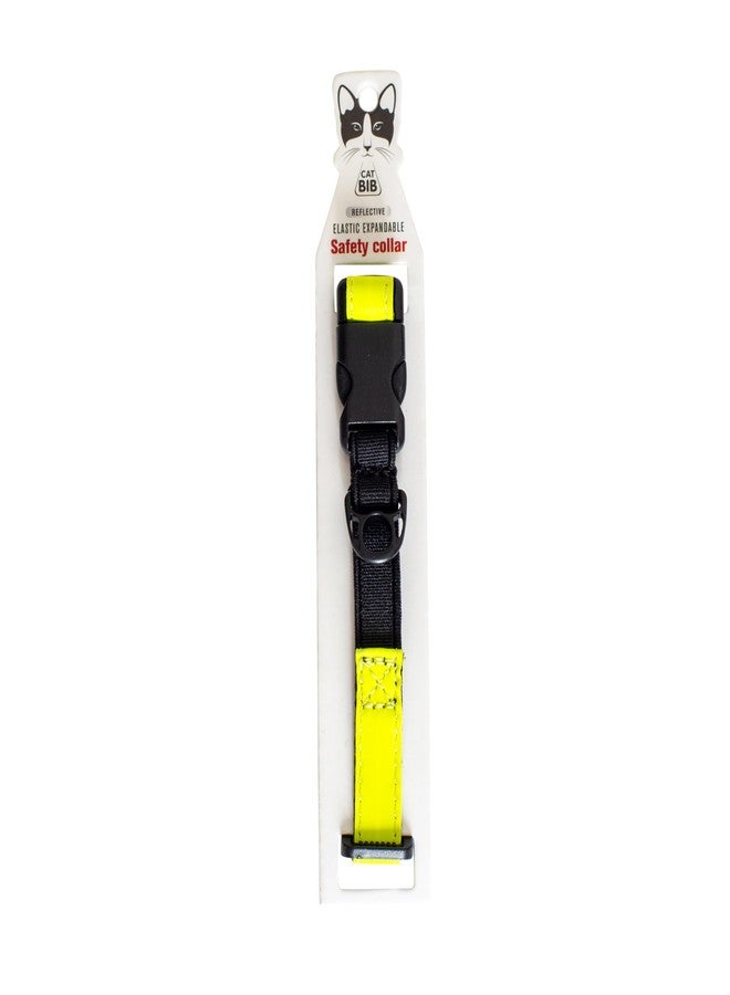 CatBib CatGoods Reflective Yellow Stretch Cat Collar - Escape-Safe Alternative to Breakaway, Adjustable, Comfortable, ID and Bell Attachment - Image 2