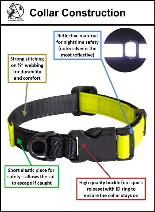 CatBib CatGoods Reflective Yellow Stretch Cat Collar - Escape-Safe Alternative to Breakaway, Adjustable, Comfortable, ID and Bell Attachment - Image 5