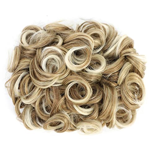 SWACC Short Messy Curly Dish Hair Bun Extension Easy Stretch hair Combs Clip in Ponytail Extension Scrunchie Chignon Tray Ponytail Hairpieces Chestnut Brown Blonde Blend6AT88 - Image 5