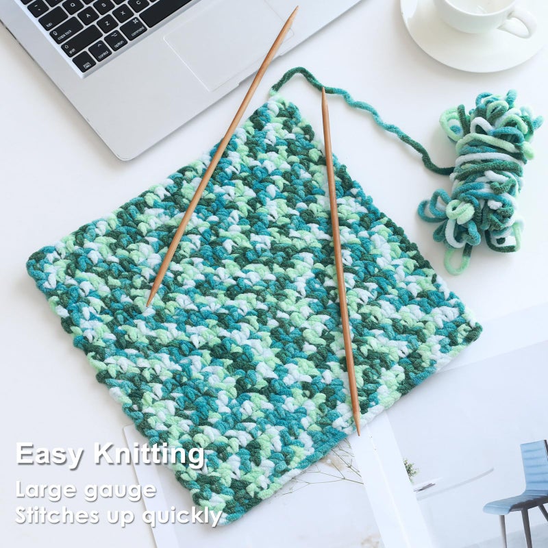 Knyteruna #6 Super Bulky Blanket Yarn for Crocheting - 4 Skeins(Each 10.5oz/300g, 220yds/201m), Chunky Chenille Thick Plush Big Soft Yarn for Crocheting Knitting Blankets, Forest & Teal & Sky & Mint - Image 5