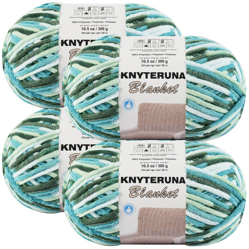 Knyteruna #6 Super Bulky Blanket Yarn for Crocheting - 4 Skeins(Each 10.5oz/300g, 220yds/201m), Chunky Chenille Thick Plush Big Soft Yarn for Crocheting Knitting Blankets, Forest & Teal & Sky & Mint - Image 1