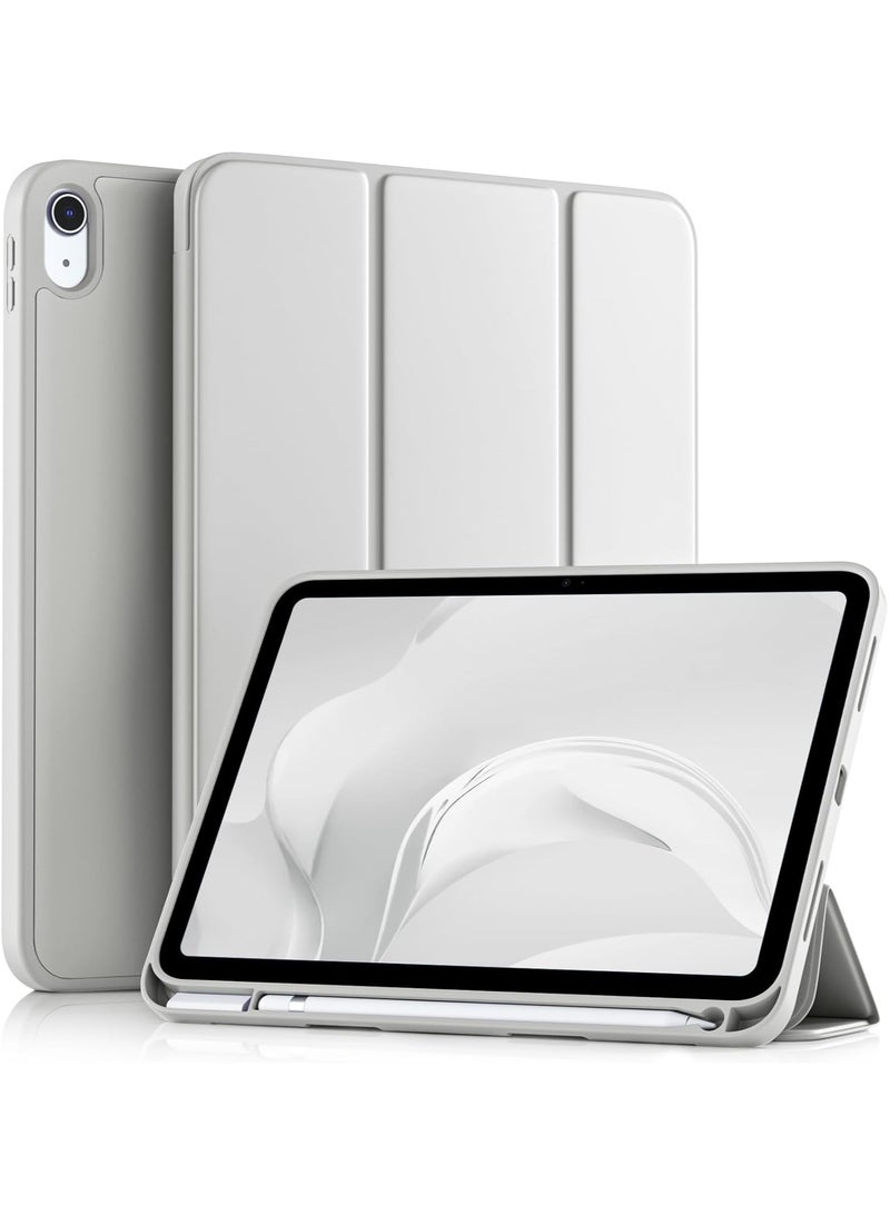 Case for iPad 10th Generation 10.9 Inch 2022/2025 with Pencil Holder, Slim Trifold Stand Protective Cover with Soft TPU Back, Light Grey - Image 1