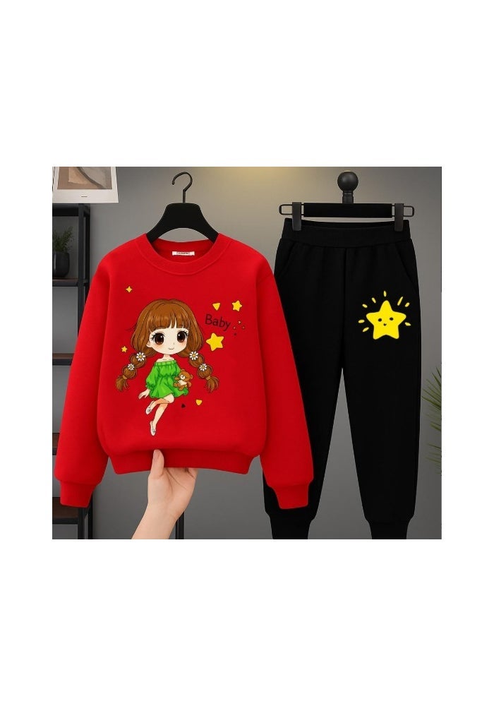 Viel Innate Stylish Red Sweatshirt and Black Track Pants for Girls - Image 4