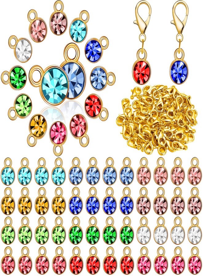 Sureio 120 Pieces Crystal Dangle Charms Pendants with Lobster Clasp Crystal Birthstone Charms Handmade Dangle Bead Charms DIY Round Jewelry Charms for Jewelry Earring Accessory, 12 Colors (Assorted Color) - Image 1