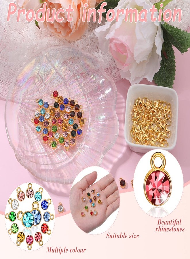 Sureio 120 Pieces Crystal Dangle Charms Pendants with Lobster Clasp Crystal Birthstone Charms Handmade Dangle Bead Charms DIY Round Jewelry Charms for Jewelry Earring Accessory, 12 Colors (Assorted Color) - Image 2