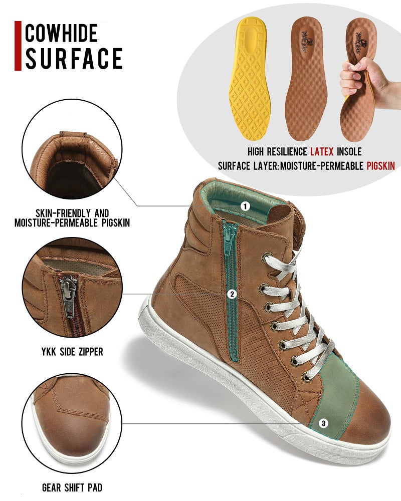 BORLENI Cowhide Leather Motorcycle Breathable Riding Shoes - Casual Outdoor Street Motorcycle Boots for Men - Image 3