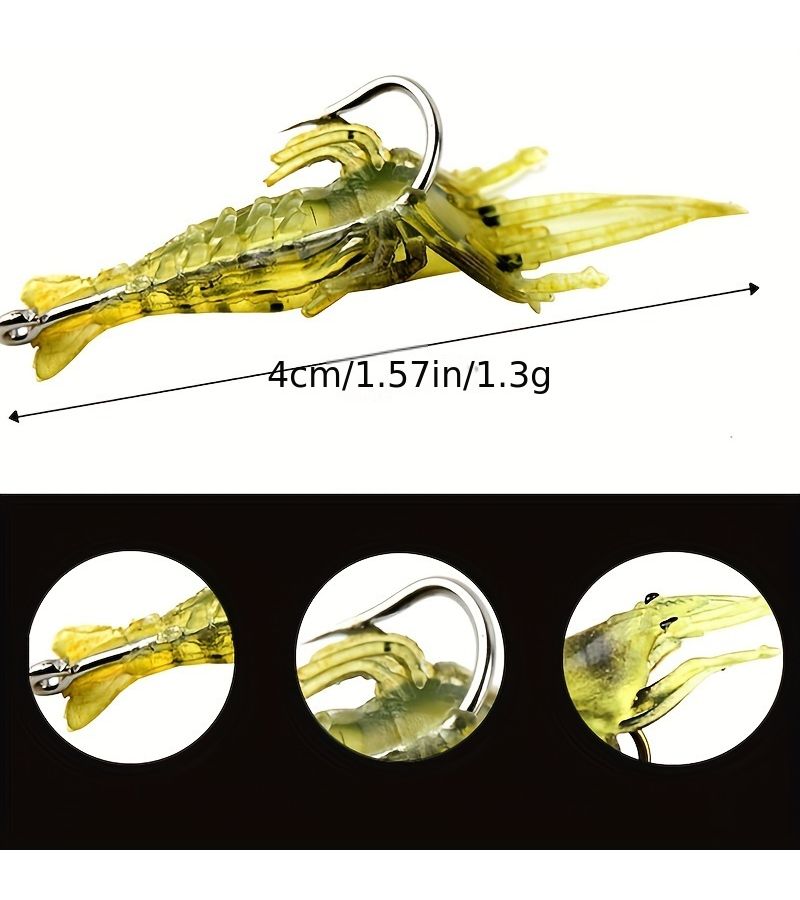 15 Piece Yellow Silicone Shrimp Shaped Fishing Lures Glow In Dark Soft Baits With Hooks For Freshwater Saltwater Trout Perch Salmon - Image 3