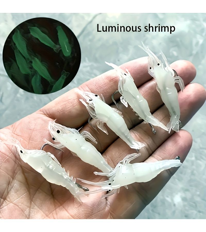 15 Piece Yellow Silicone Shrimp Shaped Fishing Lures Glow In Dark Soft Baits With Hooks For Freshwater Saltwater Trout Perch Salmon - Image 4