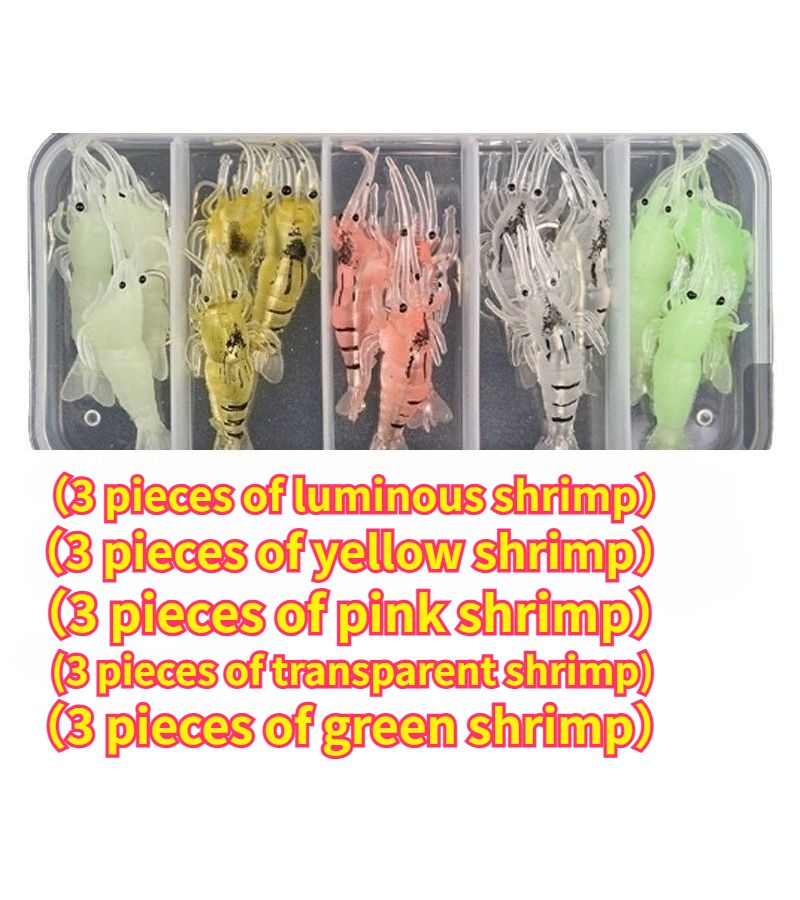 15 Piece Yellow Silicone Shrimp Shaped Fishing Lures Glow In Dark Soft Baits With Hooks For Freshwater Saltwater Trout Perch Salmon - Image 5