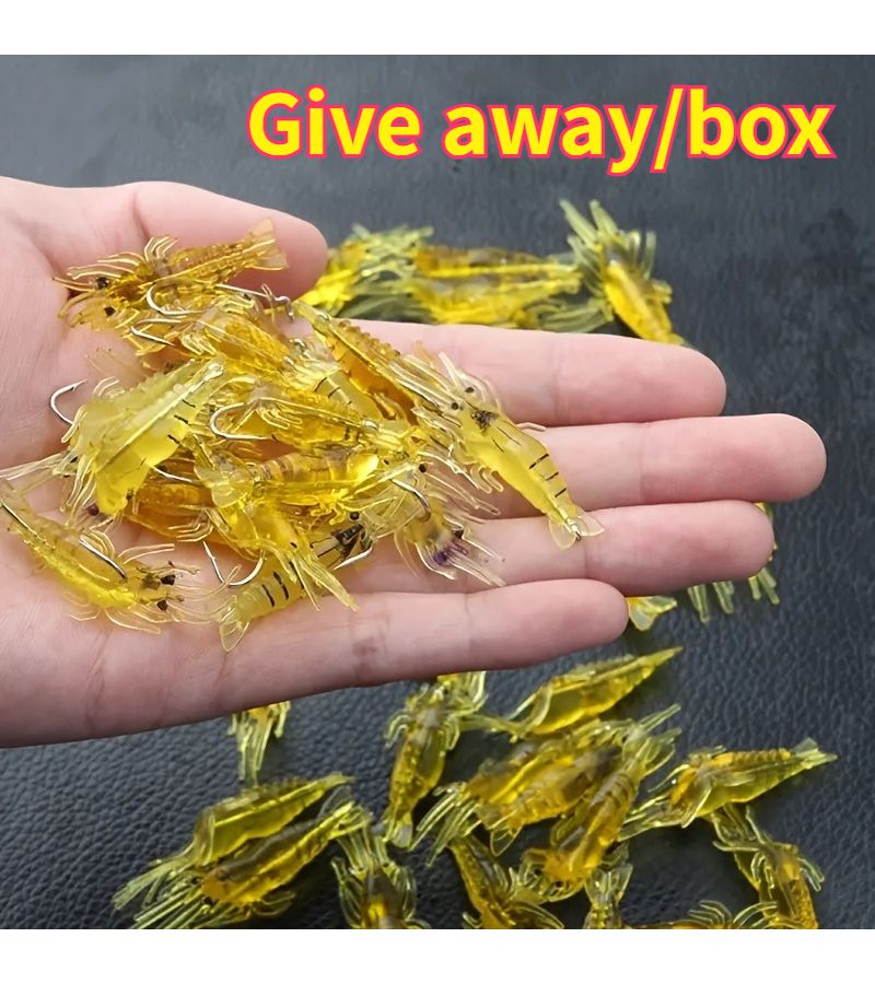 15 Piece Yellow Silicone Shrimp Shaped Fishing Lures Glow In Dark Soft Baits With Hooks For Freshwater Saltwater Trout Perch Salmon - Image 1