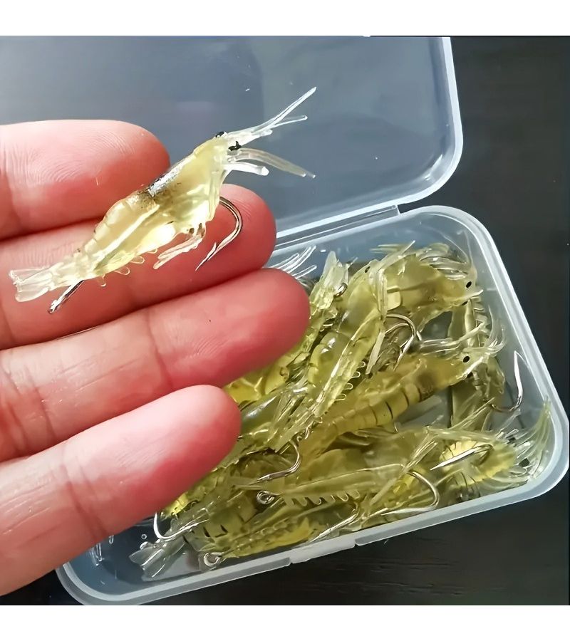 15 Piece Yellow Silicone Shrimp Shaped Fishing Lures Glow In Dark Soft Baits With Hooks For Freshwater Saltwater Trout Perch Salmon - Image 2