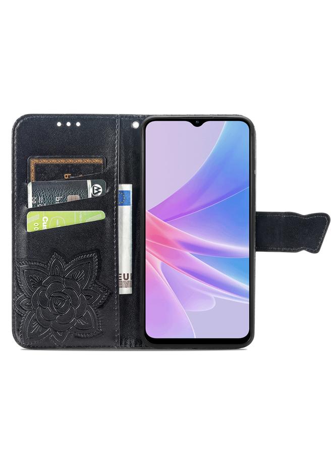 اس-توب جراب لهاتف OPPO A58 4G، جراب هاتف من الجلد المنقوش بنقشة زهور الحب على شكل فراشة - Image 3