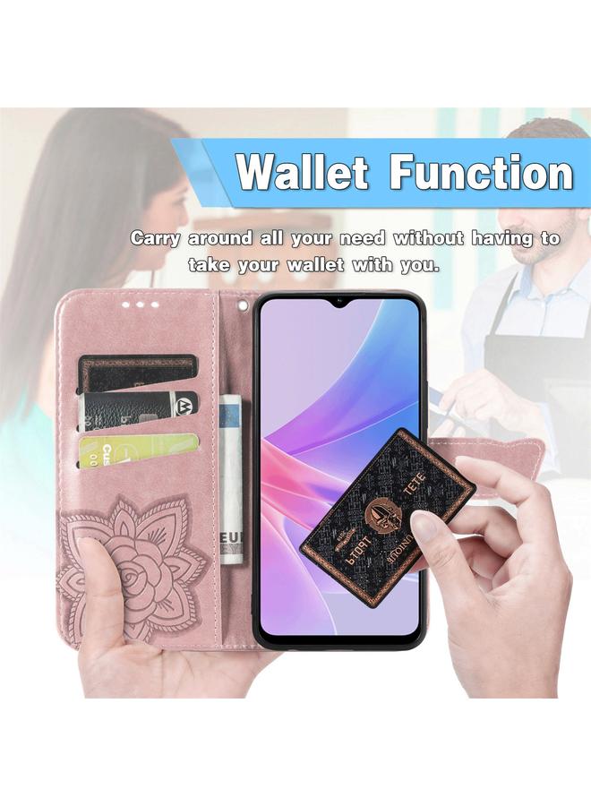 اس-توب جراب لهاتف OPPO A58 4G، جراب هاتف من الجلد المنقوش بنقشة زهور الحب على شكل فراشة - Image 5