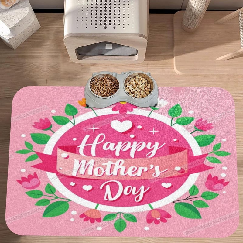 Absorbent Dog Water Cat Mat for Food Water Bowl Quick Dry Happy Mother's Day Floral Gift for Mom X Pet Feeding Mats No Stains Dog Food Mat Pet Accessories Supplies Cat Bowl Mats 18X12In - Image 5