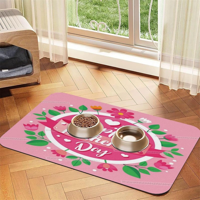 Absorbent Dog Water Cat Mat for Food Water Bowl Quick Dry Happy Mother's Day Floral Gift for Mom X Pet Feeding Mats No Stains Dog Food Mat Pet Accessories Supplies Cat Bowl Mats 18X12In - Image 2