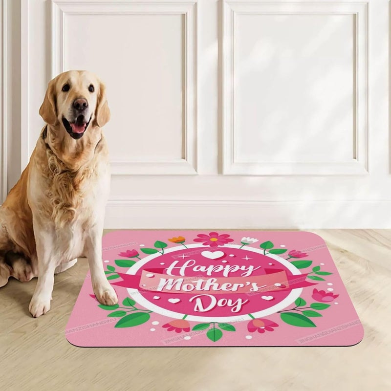 Absorbent Dog Water Cat Mat for Food Water Bowl Quick Dry Happy Mother's Day Floral Gift for Mom X Pet Feeding Mats No Stains Dog Food Mat Pet Accessories Supplies Cat Bowl Mats 18X12In - Image 1