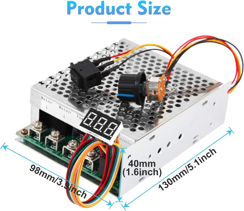 HARMNEE PWM DC Motor Speed Controller, DC 10V-55V / Rated 60A / Max 100A Brush Motor Stepless Speed Controller with LED Display & Forward-Brake-Reverse Switch & Ajustable Potentiometer - Image 4
