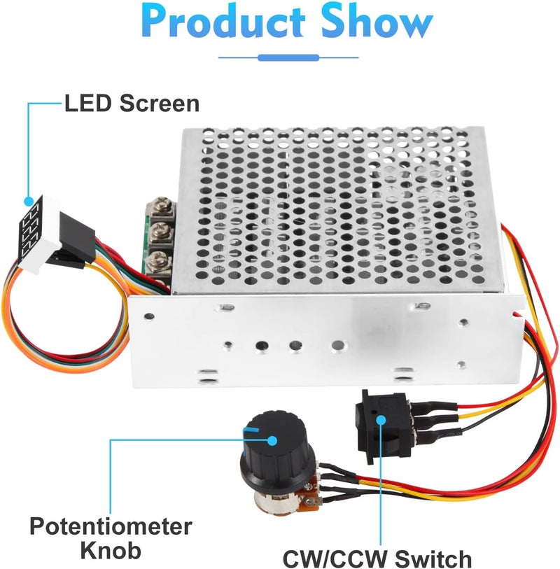 HARMNEE PWM DC Motor Speed Controller, DC 10V-55V / Rated 60A / Max 100A Brush Motor Stepless Speed Controller with LED Display & Forward-Brake-Reverse Switch & Ajustable Potentiometer - Image 5