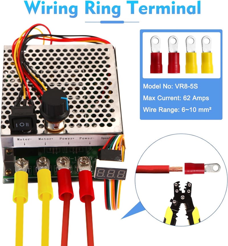 HARMNEE PWM DC Motor Speed Controller, DC 10V-55V / Rated 60A / Max 100A Brush Motor Stepless Speed Controller with LED Display & Forward-Brake-Reverse Switch & Ajustable Potentiometer - Image 3