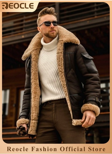 Men's Thick Fur Jacket Plus Velvet to Keep Warm and Comfortable Composite Leather Jacket Thick Coat Woolen Coat for Men