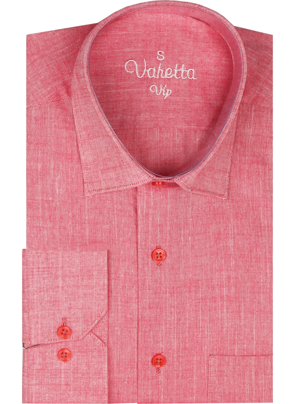 فاريتا Men's Pink Long Sleeve Linen Effect Pocket Cotton Shirt
