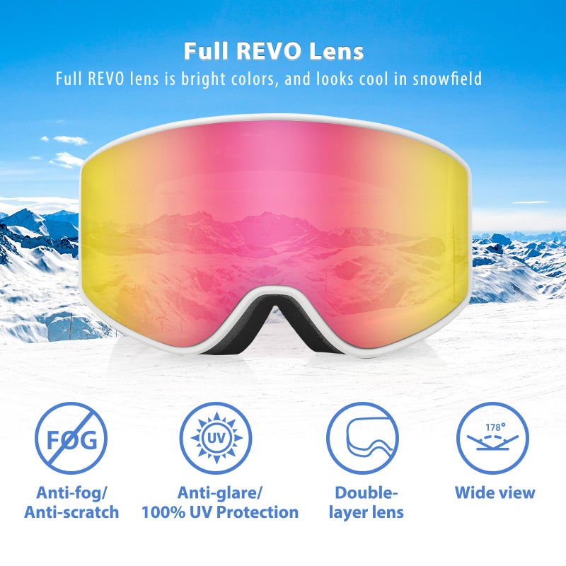 EXP VISION Ski Goggles Over Glasses Snow Goggles Anti Fog Snowboard Goggles for Men, Women Youth (Adult Ski Goggles-Pink) - Image 4