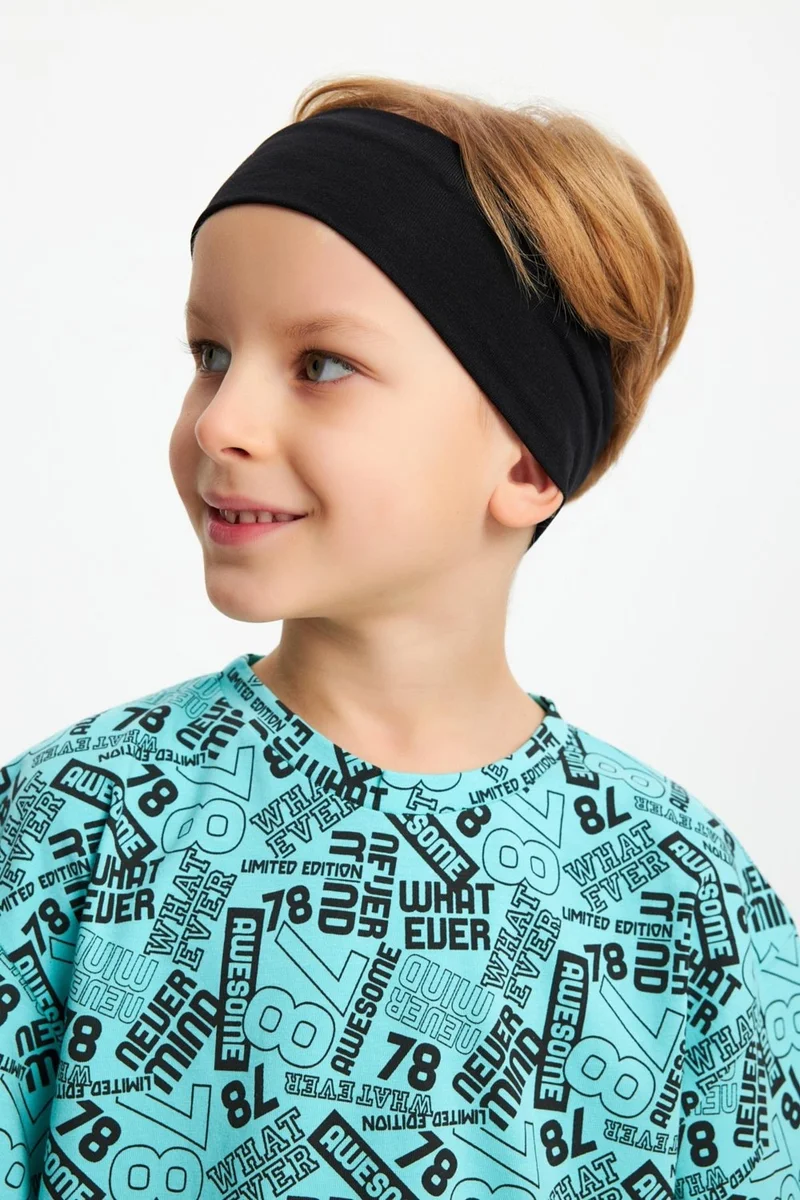 بيبيجيز Navy Blue-Turquaz Boy's Cotton Oversize Turquaz T-Shirt Navy Blue Bandana 2-Piece Set