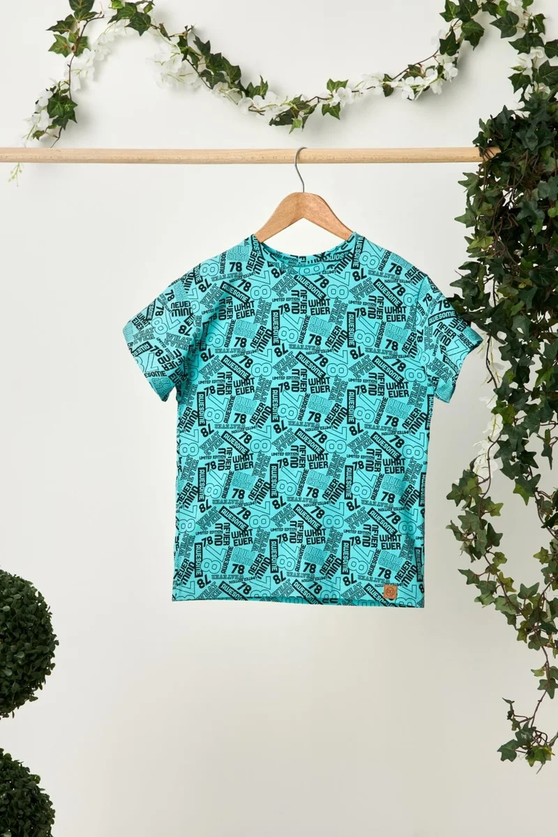 بيبيجيز Navy Blue-Turquaz Boy's Cotton Oversize Turquaz T-Shirt Navy Blue Bandana 2-Piece Set
