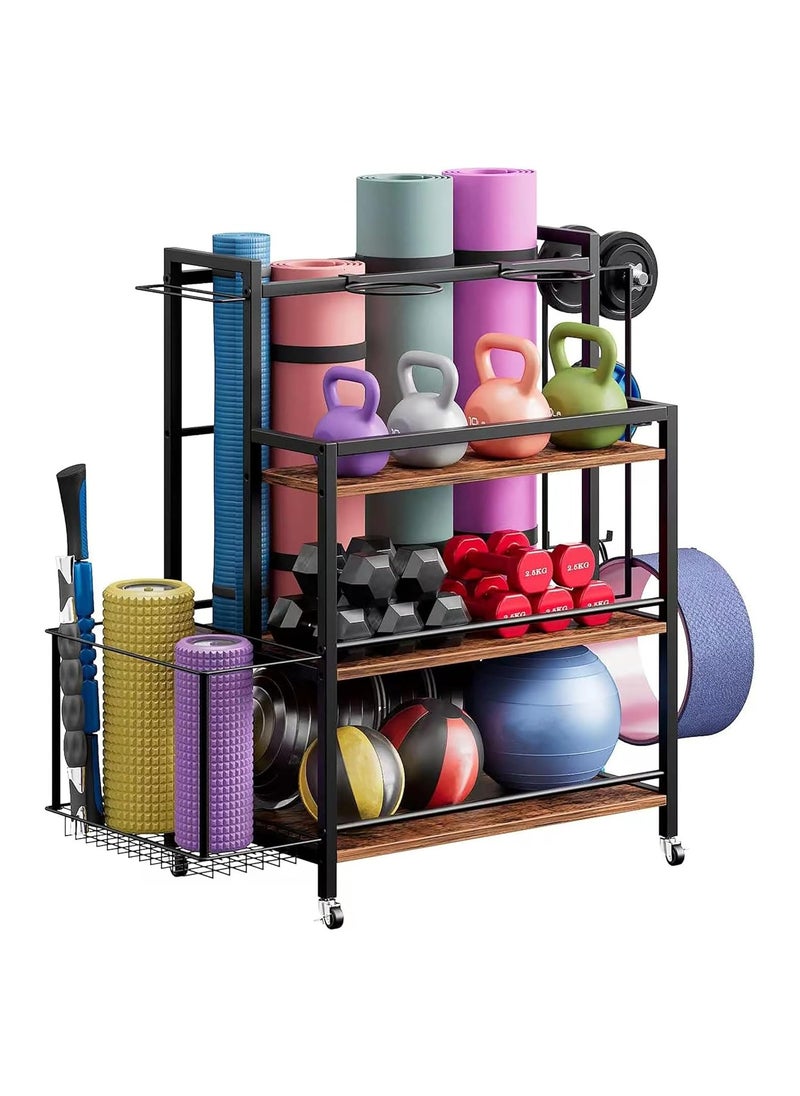 Royal Polar Yoga Mat Storage Racks,Home Gym Storage Rack for Dumbbells Kettlebells Foam Rolle，Dumbbell Rack Weight Stand Rack for Dumbbells with Wheels  - Image 1