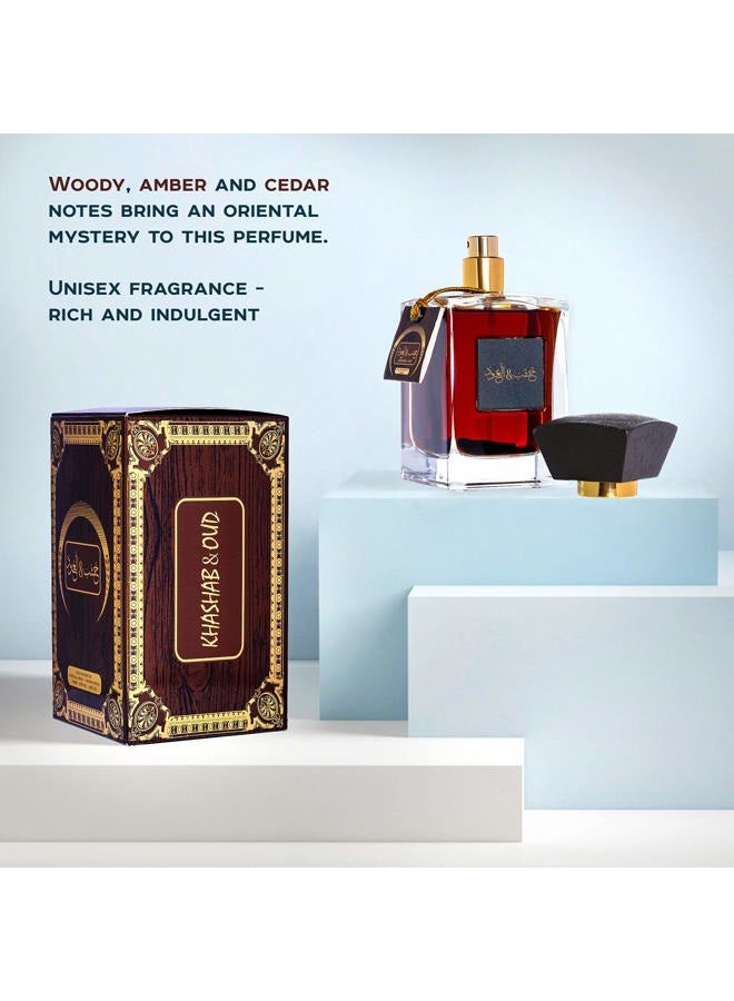 ARABIYAT Unisex Khashab & Oud Eau de Parfum – 100ml, Oriental Woody & Cedar Fragrance for Men and Women, Luxury Brown Edition - Image 2