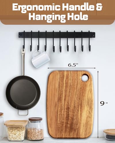 Erwuldor Mini Acacia Wood Cutting Board with Hanging Hole,6.5x9"Small Wooden cutting board-Rectangular Charcuterie Board-Cheese Cutting Board-Serving Board.BPA Free For Vegetables,Fruit,Bread,Meat - Image 3