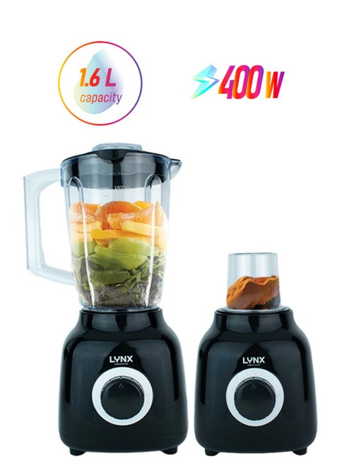 خلاط لينكس 2 في 1، 400 واط، سعة 1.6  LN-BL-4125   لتر، خلاط كهربائي عالي السرعة للعصائر، المخفوقات، سحق الثلج، والعصائر – سهل التنظيف، تصميم مدمج وأنيق،