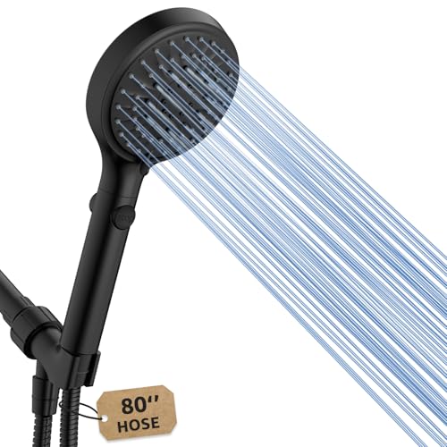 FASDUNT Shower Head with Handheld, High Pressure Handheld Shower Head with 80" Extra Long Stainless Steel Hose & Adjustable Bracket, Showerhead with ON/OFF Switch, Black - Image 1