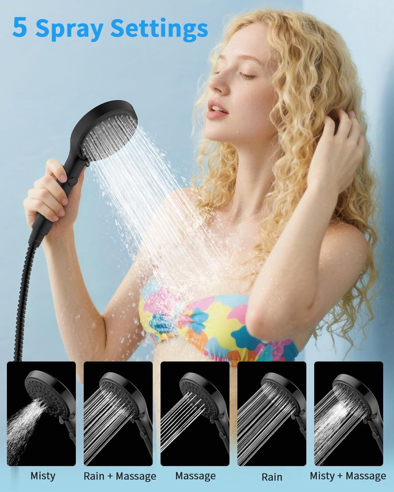 FASDUNT Shower Head with Handheld, High Pressure Handheld Shower Head with 80" Extra Long Stainless Steel Hose & Adjustable Bracket, Showerhead with ON/OFF Switch, Black - Image 5
