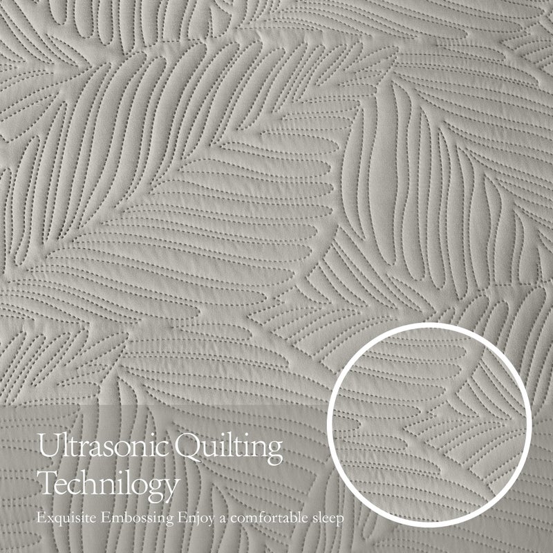 OARAGE King Quilt Bedding Set Lightweight Soft Grey Bedspread Coverlet with Leaf Pattern Ultrasonic Microfiber Bed Cover Set for All Season 3 Pieces (1 Quilt  2 Shams) - Image 4