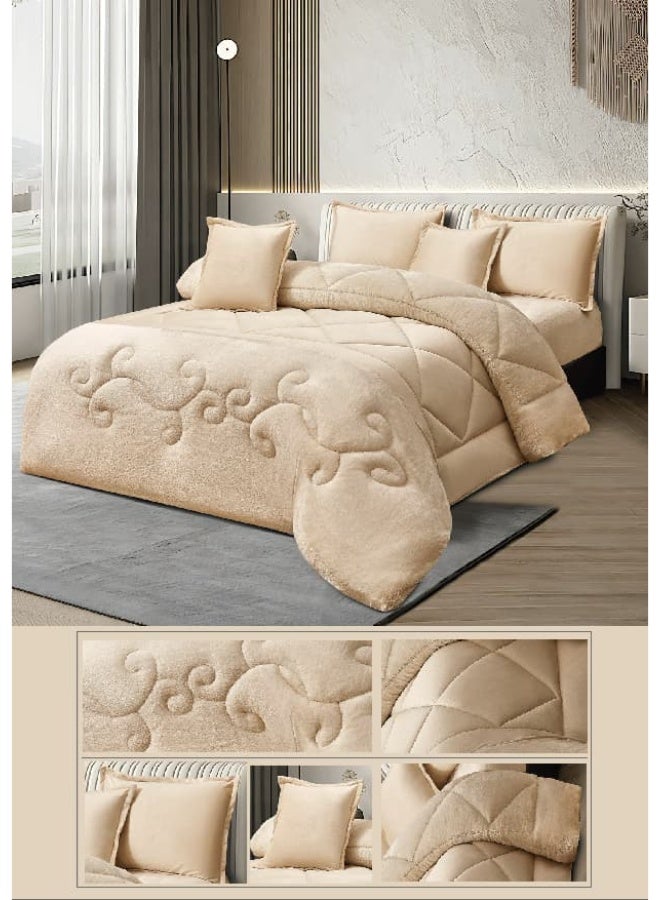 مينج لي مفرش ملكي 6 قطع نفرين شتوي وجهين وجه مخمل وجه فرو مقاس كينج 230x250 سم - Image 5