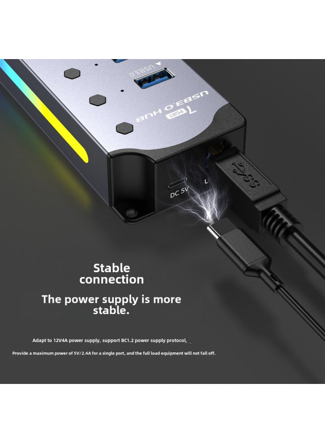 يوكسي محور USB 3.0 سبعة منافذ من سبائك الألومنيوم - موزع كمبيوتر قابل للتوسيع - Image 4
