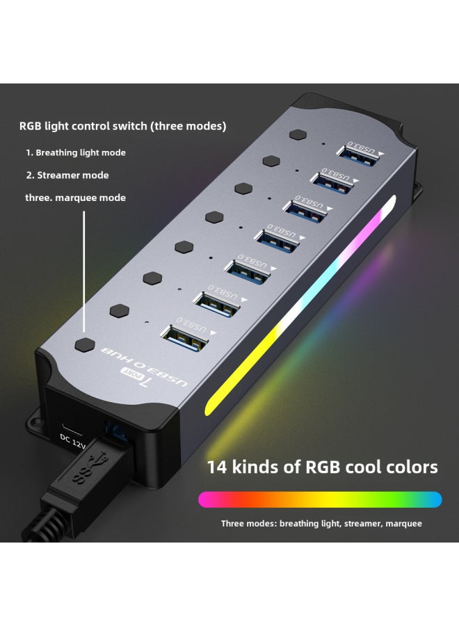 يوكسي محور USB 3.0 سبعة منافذ من سبائك الألومنيوم - موزع كمبيوتر قابل للتوسيع - Image 3