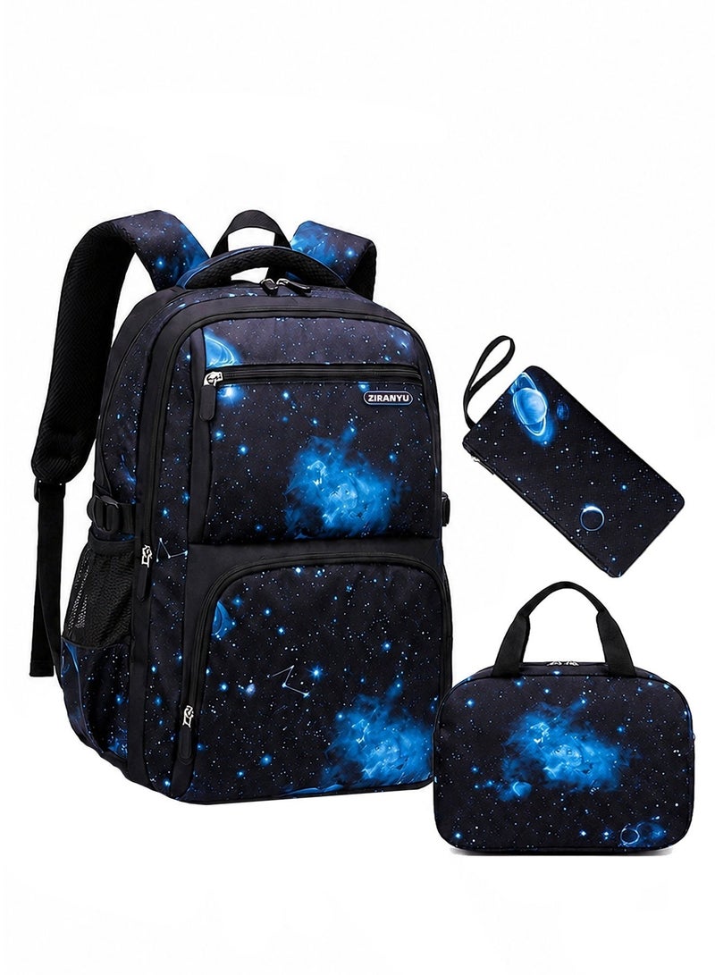 ZIRANYU Lightweight Kids Backpack for Boys Girls, School Backpack with Matching Lunch Box, Space Galaxy Book Bag for Preschool Kindergarten Elementary School - Image 1