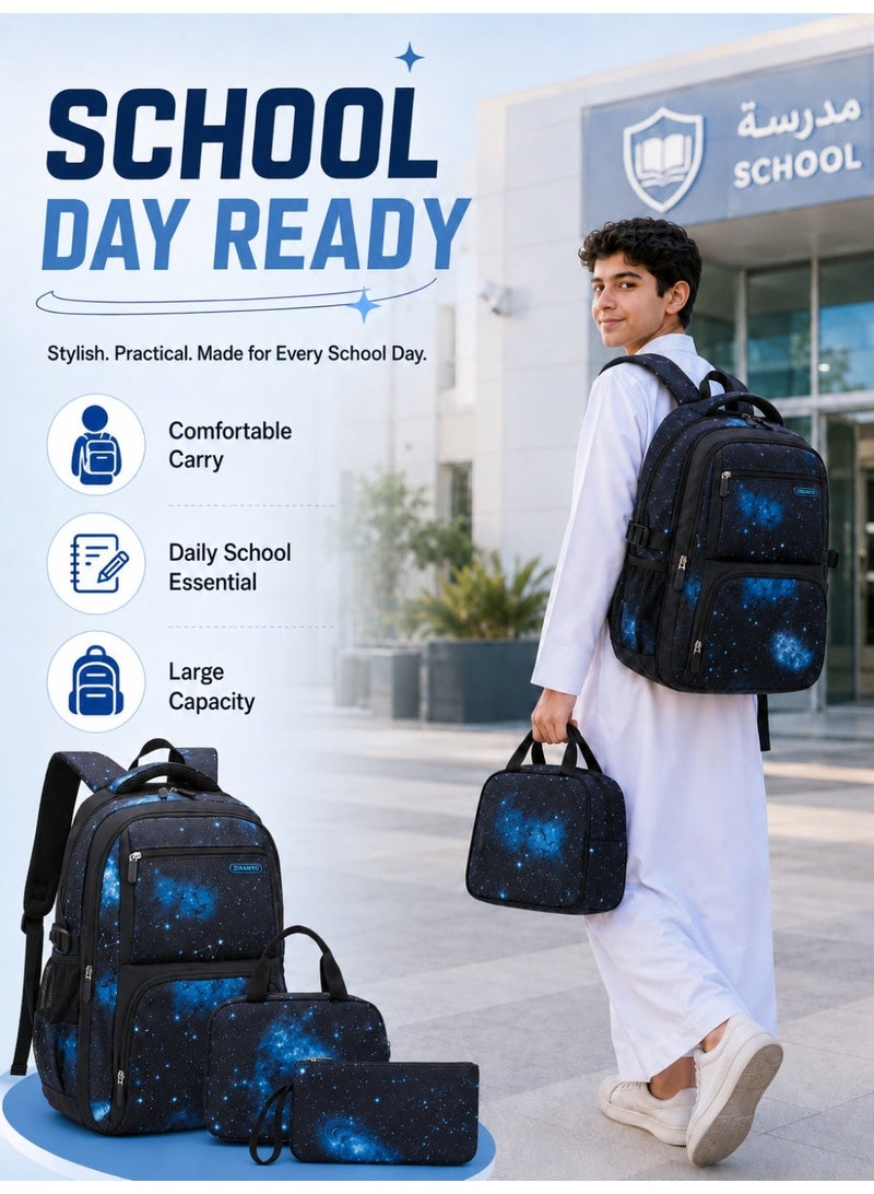 ZIRANYU Lightweight Kids Backpack for Boys Girls, School Backpack with Matching Lunch Box, Space Galaxy Book Bag for Preschool Kindergarten Elementary School - Image 2