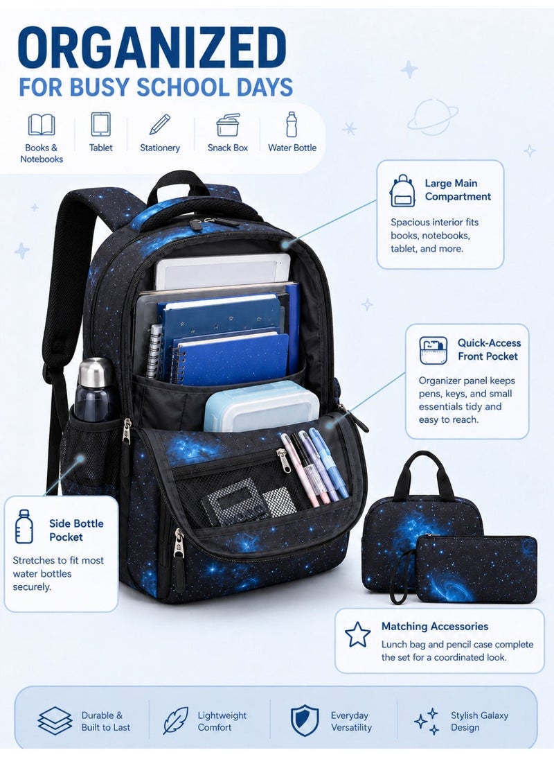 ZIRANYU Lightweight Kids Backpack for Boys Girls, School Backpack with Matching Lunch Box, Space Galaxy Book Bag for Preschool Kindergarten Elementary School - Image 4
