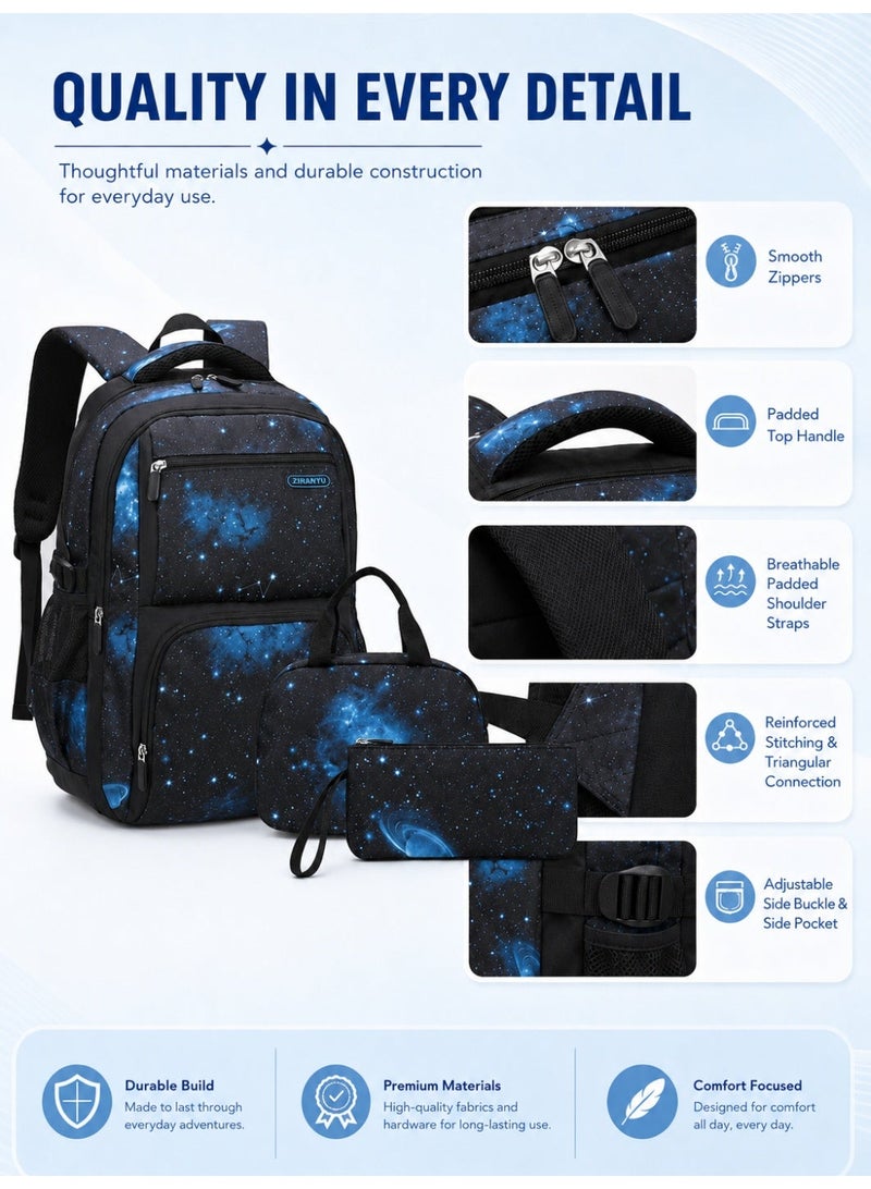 ZIRANYU Lightweight Kids Backpack for Boys Girls, School Backpack with Matching Lunch Box, Space Galaxy Book Bag for Preschool Kindergarten Elementary School - Image 5