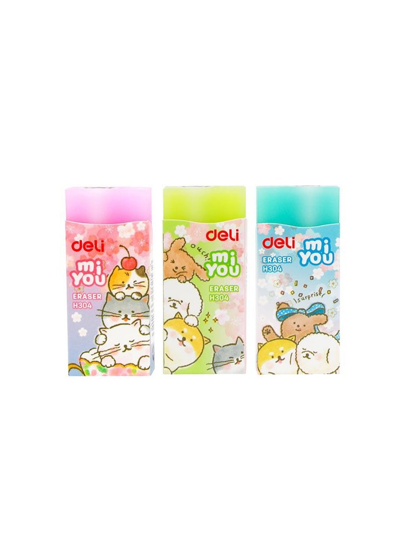 Deli 6-Piece Miyou Cartoon Print School Eraser Assorted Designs  - Image 2